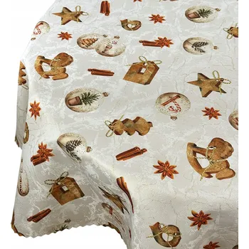 ubrus Ubrus Odolný Skvrnám Vánoční Zimní Béžový Zlatý Kruh prům. 120 cm