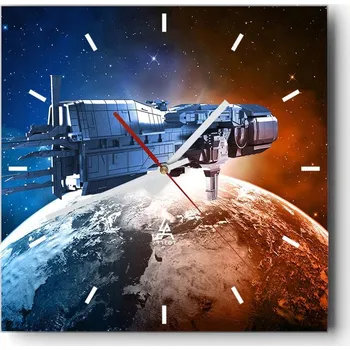 Hodiny Velké nástěnné hodiny na zeď 40x40 Kosmos Skleněné hodiny Čtvercové Tiché