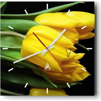 Hodiny Velké nástěnné hodiny na zeď 40x40 Květiny Skleněné hodiny Čtvercové Tiché