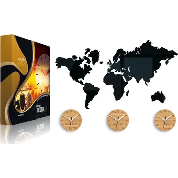 Hodiny Velké nástěnné hodiny Mapa světa 3D ČASOVÉ ZÓNY