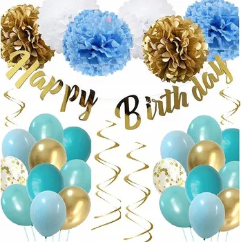 Party dekorace BALÓNKY Sada narozeninových dekorací MODRÁ BAMBULE