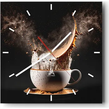 Hodiny Velké nástěnné hodiny na zeď 40x40 Káva Skleněné hodiny Čtvercové Tiché