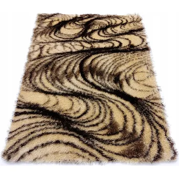 Koberec KOBEREC 60x100 DO OBÝVÁKU LOŽNICE SHAGGY HNĚDÝ BÉŽOVÝ DLOUHÝ VLAS KUDLATÝ
