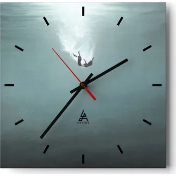 Hodiny Velké nástěnné hodiny na zeď 40x40 Voda Skleněné hodiny Čtvercové Tiché