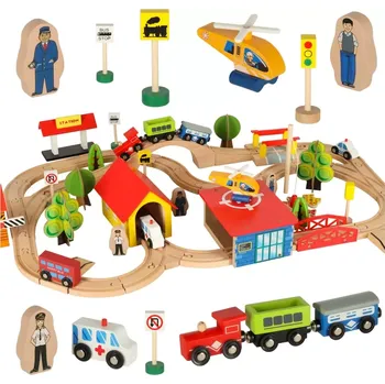 Dřevěná hračka Kruzzel Dřevěná železniční souprava Dřevěný vlak 22754