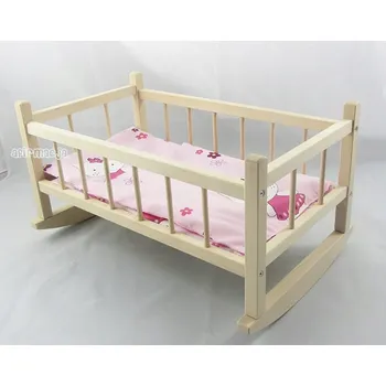 Doplněk pro panenku SOLIDNÍ DŘEVĚNÁ KOLÉBKA PRO PANENKY S POVLEČENÍM