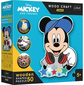 Puzzle TREFL Wood Craft Junior Ve světě Mickeho Mouse 50 dílků