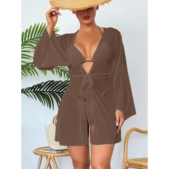 Dámské šaty Dámské plážové šaty na zavazování Barva: Hnědá, Velikostní tabulka: XL