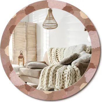 Zrcadlo Nástěnné Zrcadlo s dekorativním skleněným rámem s potiskem průměr 80 cm, kompozice Růže