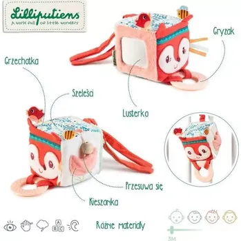 plyšák Lilliputiens textilní kostka s aktivitami liška Alice