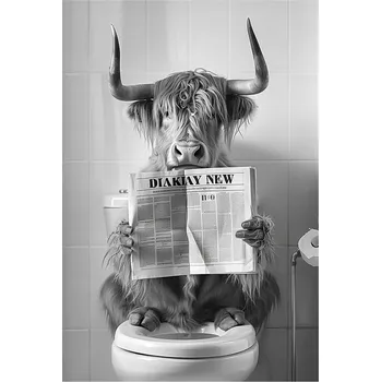 Obraz PLAKÁT BEZ RÁMU do Koupelny WC Toalety bizon zubr noviny P2535_A4