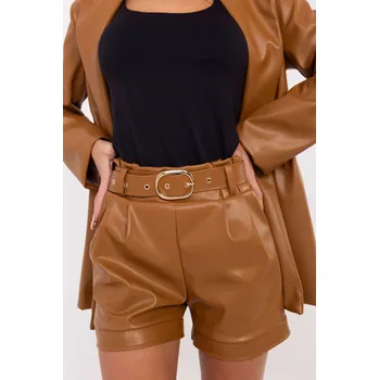 Dámské kraťasy ItModa Kožené elegantní šortky s páskem camel Velikost: UNI