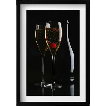 Obraz Ozdobný nástěnný obraz v černém rámu do obýváku - Skleničky na šampaňské 40x60 cm