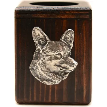 Svícen Dřevěný svícen s motivem psa Cardigan Welsh Corgi, na čajovou svíčku (tealight)