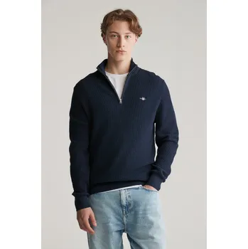 Pánský svetr SVETR GANT TEXTURED COTTON HALF ZIP EVENING BLUE