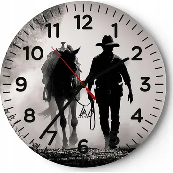 Hodiny Nástěnné hodiny do obýváku 40x40 Kovboj Kulatý Skleněné hodiny Loft Tiché