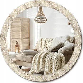 Zrcadlo Moderní Loftové zrcadlo závěsné s potiskem Kompozice art deco průměr 90 cm