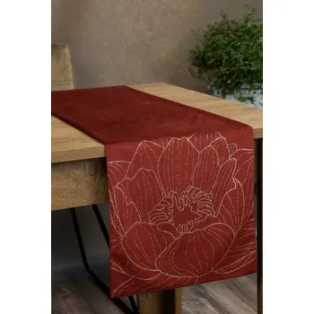 ubrus Cihlový sametový běhoun na stůl BLINK13 s květinovým vzorem 35x140 cm