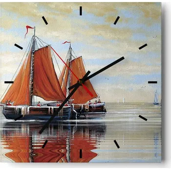 Hodiny Velké nástěnné hodiny na zeď 40x40 Loď Plachetnice Skleněné hodiny Tiché