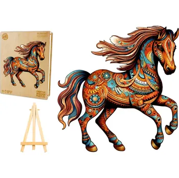 PUZZLE DŘEVĚNÉ VELKÉ 220 DÍLKŮ CVÁLAJÍCÍ KŮŇ V DŘEVĚNÉ KRABIČCE