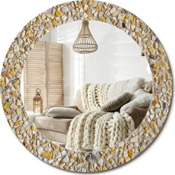Zrcadlo Kulaté nástěnné dekorativní zrcadlo ve skleněném rámu, Vzor teraco, průměr 60 cm