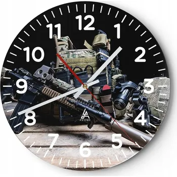 Hodiny Kuchyňské nástěnné hodiny 30x30 Militaria Moderní skleněné hodiny do obýváku Tiché