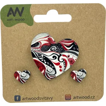 Brož art-wood.cz Dřevěná brož + náušnice - srdce, síla vášně