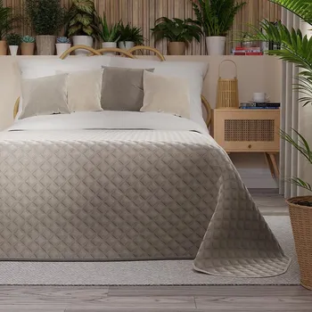 Přehoz na lůžko Šedobéžový sametový přehoz na postel VELVI 220x240 cm