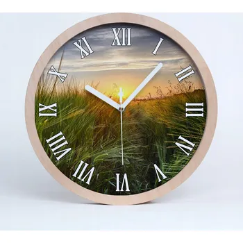 Hodiny Tichá nástěnná dřevěná hodina pole pšenice průměr 30 cm