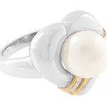 Elegantní dámský nerezový ocelový prsten 5163 (velikost 52) - stříbrnozlaté barvy s perlou