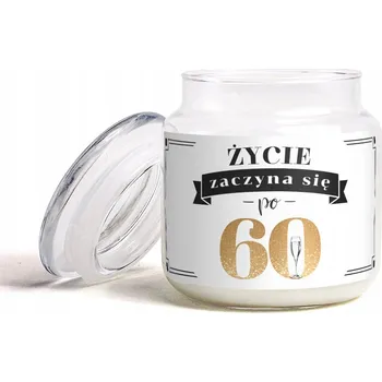 Svíčka Vonná svíčka ve sklenici s narozeninovým mottem: Život začíná po 60