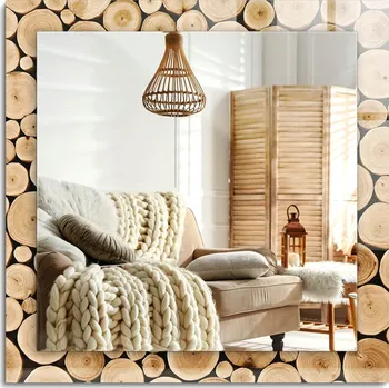 Zrcadlo Zrcadlo s potiskem na zeď, dekorativní, svislé/vodorovné, řezy kmenů stromů, 60x60 cm