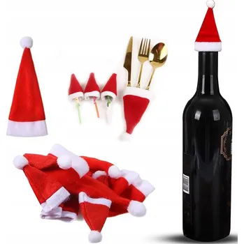 Vánoční dekorace 10 kusů ČEPIČEK MIKULÁŠE ozdobné na lahve VÁNOČNÍ DEKORACE