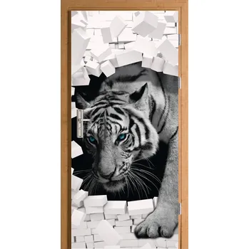 Fototapeta Samolepka na dveře bílý tygr díra ve zdi