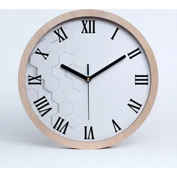 Hodiny Dřevěné nástěnné hodiny šestiúhelníky pozadí pr. 25 cm