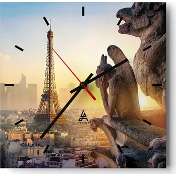 Hodiny Velké nástěnné hodiny na zeď 40x40 Město Skleněné hodiny Čtvercové Tiché