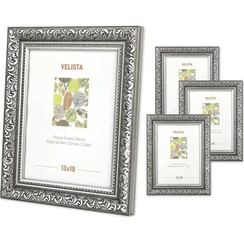 Obraz Stříbrný dekorativní luxusní univerzální fotorámeček 13x18 antik, sada 4 kusů