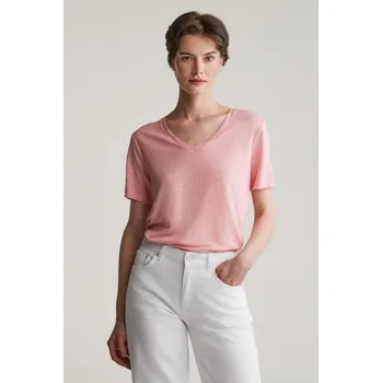 TRIČKO GANT REG LINEN V-NECK SS T-SHIRT GERANIUM PINK