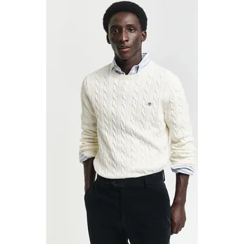 Pánský svetr SVETR GANT COTTON CABLE C-NECK CREAM