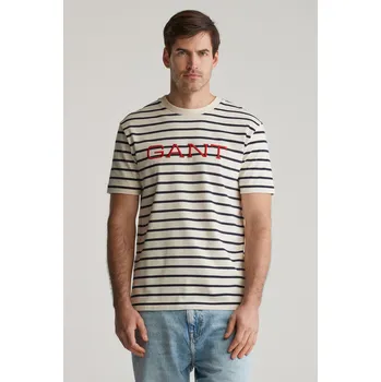Pánské tričko TRIČKO GANT GRAPHIC STRIPED SS TSHIRT CREAM