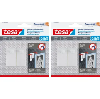 Věšák TESA Samolepicí samolepicí na omítku a tapetu, bílý, háček na lepidlo 0,5 kg x 2