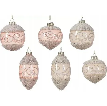 Vánoční ozdoba Vánoční Koule skleněná béžová zdobená korálky