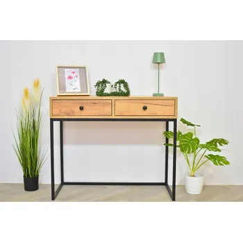 Toaletní stolek Toaletní Stolek - konzolový stolek černý rám + zásuvky, zlatý dub, řemeslný - model II