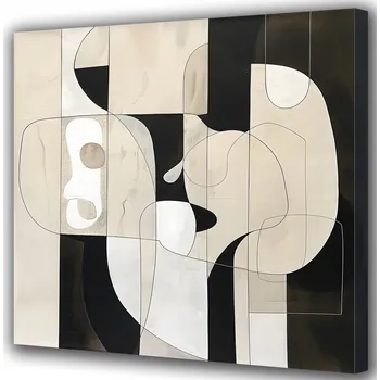 Obraz Obraz Na Plátně do Ložnice Abstraktní Geometrie v Odstínech Béžové a Černé