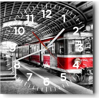 Hodiny Kuchyňské nástěnné hodiny 30x30 Vlak Skleněné hodiny do obýváku Moderní Tiché