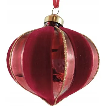 Vánoční ozdoba VÁNOČNÍ KOULE SKLENĚNÁ SADA 3 KS MIX VZORŮ SAMETOVÁ BURGUNDSKÁ 8CM