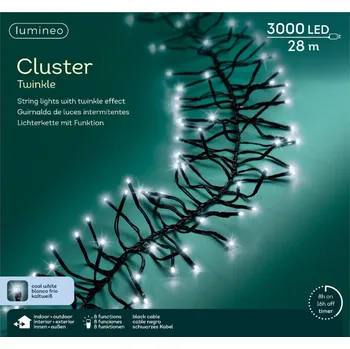 Vánoční osvětlení LED světýlka 3000 diod, venkovní/vnitřní, studená bílá, s programátorem, 28 m