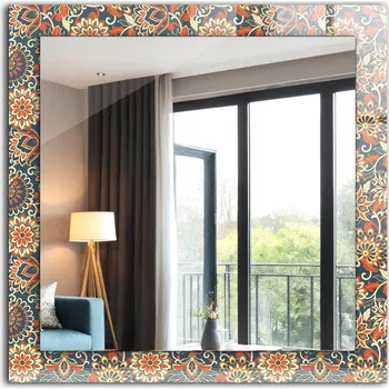 Zrcadlo Čtvercové nástěnné zrcadlo s potiskem 60x60 Květinový vzor tapety