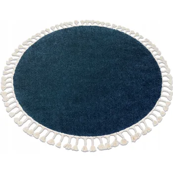 Koberec Kulatý huňatý boho Koberec s tmavě modrými třásněmi 120x120