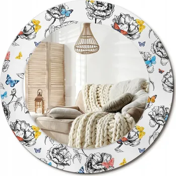 Zrcadlo Zrcadlo s potiskem do koupelny, kuchyně, předsíně, průměr 50 cm - Barevní motýli